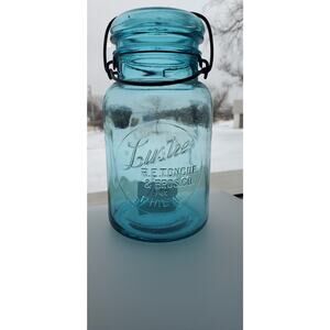 Antique Luster RE Tongue & Bros Inc Phila Qt. Fruit Jar Ball Blue RB 1554